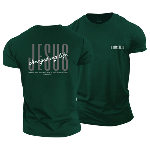 Men's Jesus Changed My Life ROMANS 10:13 Cotton T-Shirt